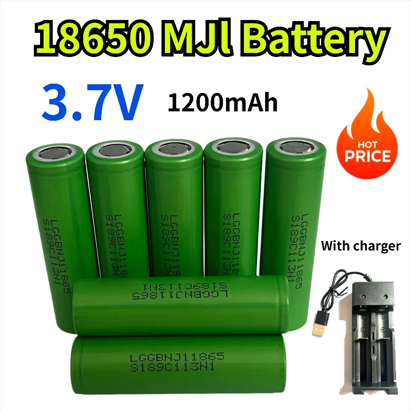 18650 wiederaufladbarer Akku, Kapazität Li-Ion, 3,7 V, 1200 mAh, wiederaufladbarer Akku, geeignet für Taschenlampenbatterie + Ladegerät