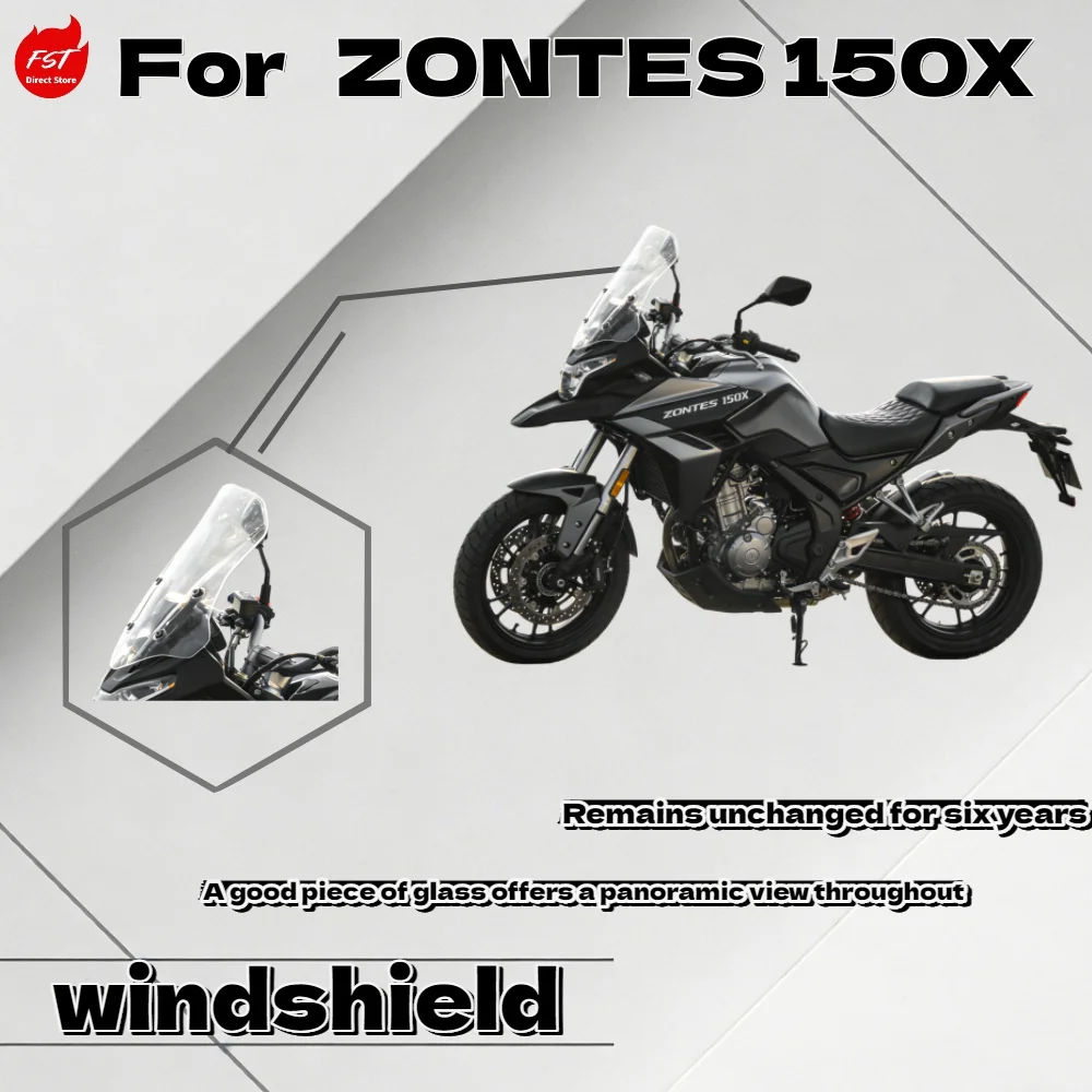 For ZONTES 150X Front Windshield Glass Modified with Cross Bar - Motorcycle Windscreen for Enhanced Riding Experience