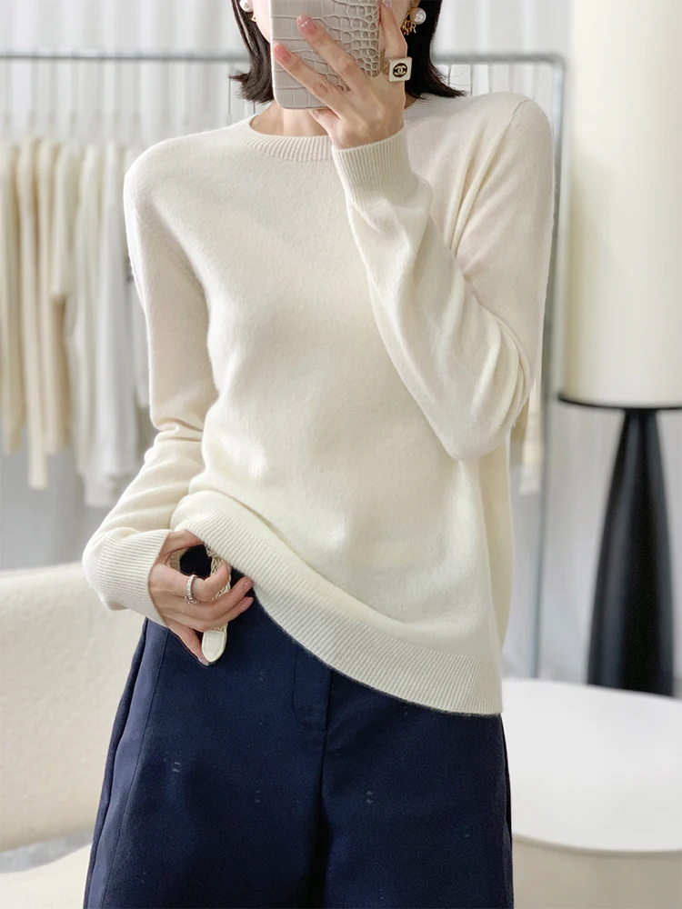 

Basics Autumn Winter Woman Sweater Light Luxury Ladies 100% Merino Wool Knitwear O-Neck Pullover Softer Long Sleeve Clothes Tops