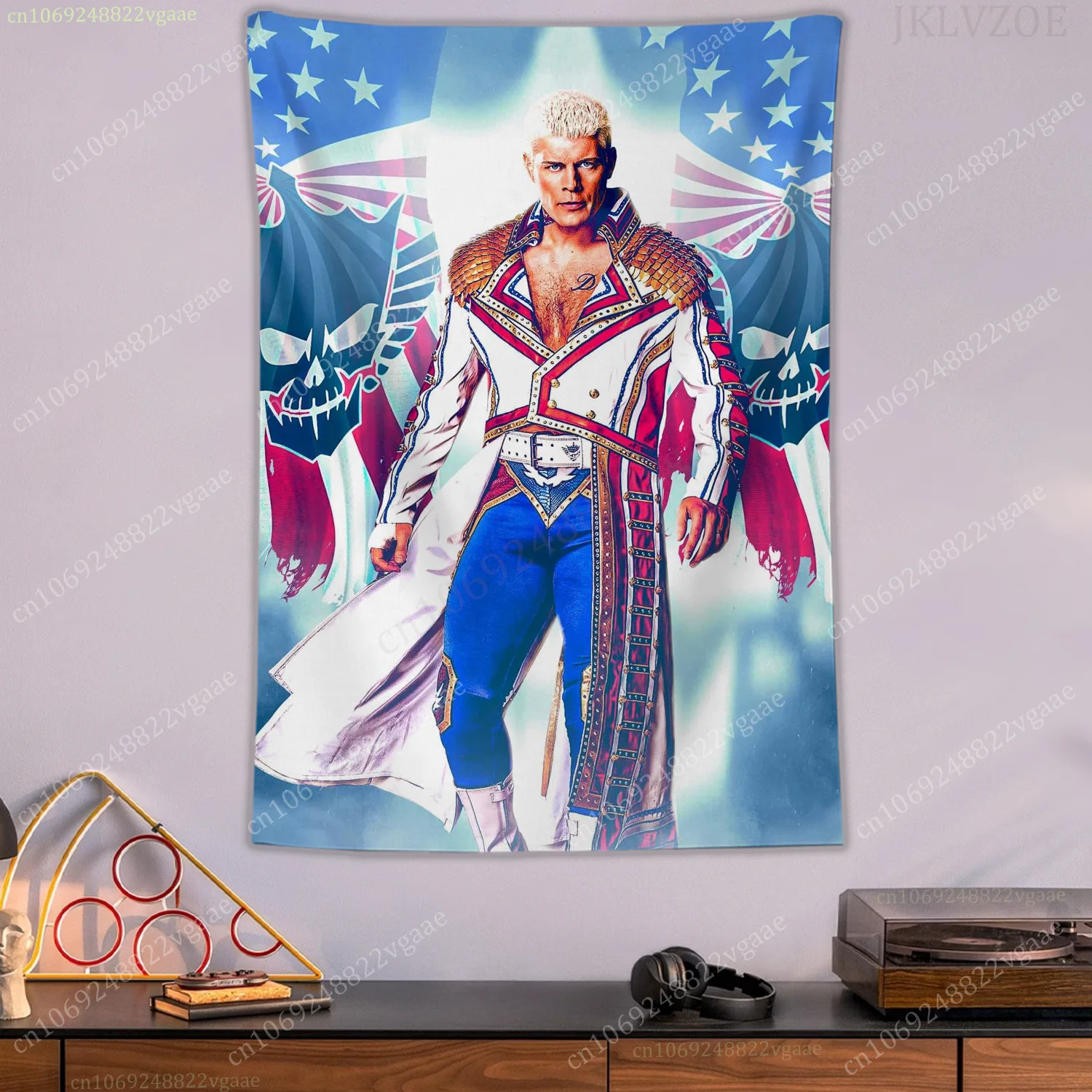 W-WWE كودي رودس نسيج الملصقات جدار المفروشات لغرفة النوم الديكور الجمالية Tapices العلم مراوح المصارعة الملاكمة ﻿ علم الولايات المتحدة الأمريكية