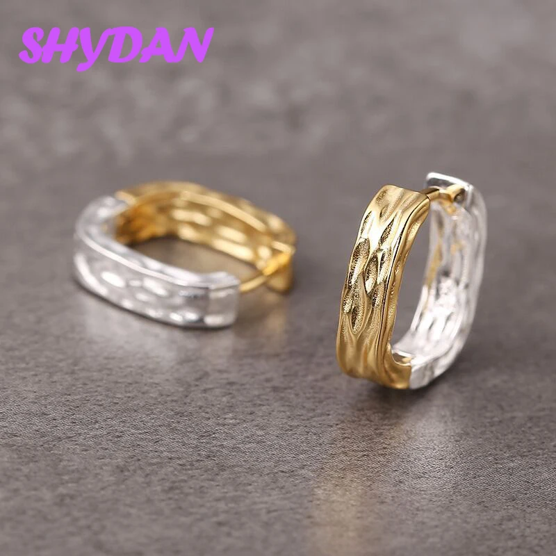 

ZDADAN 925 Sterling Silver Concave Convex Square Hoop Earrings For Women Fashion Wedding Jewelry Party Gifts