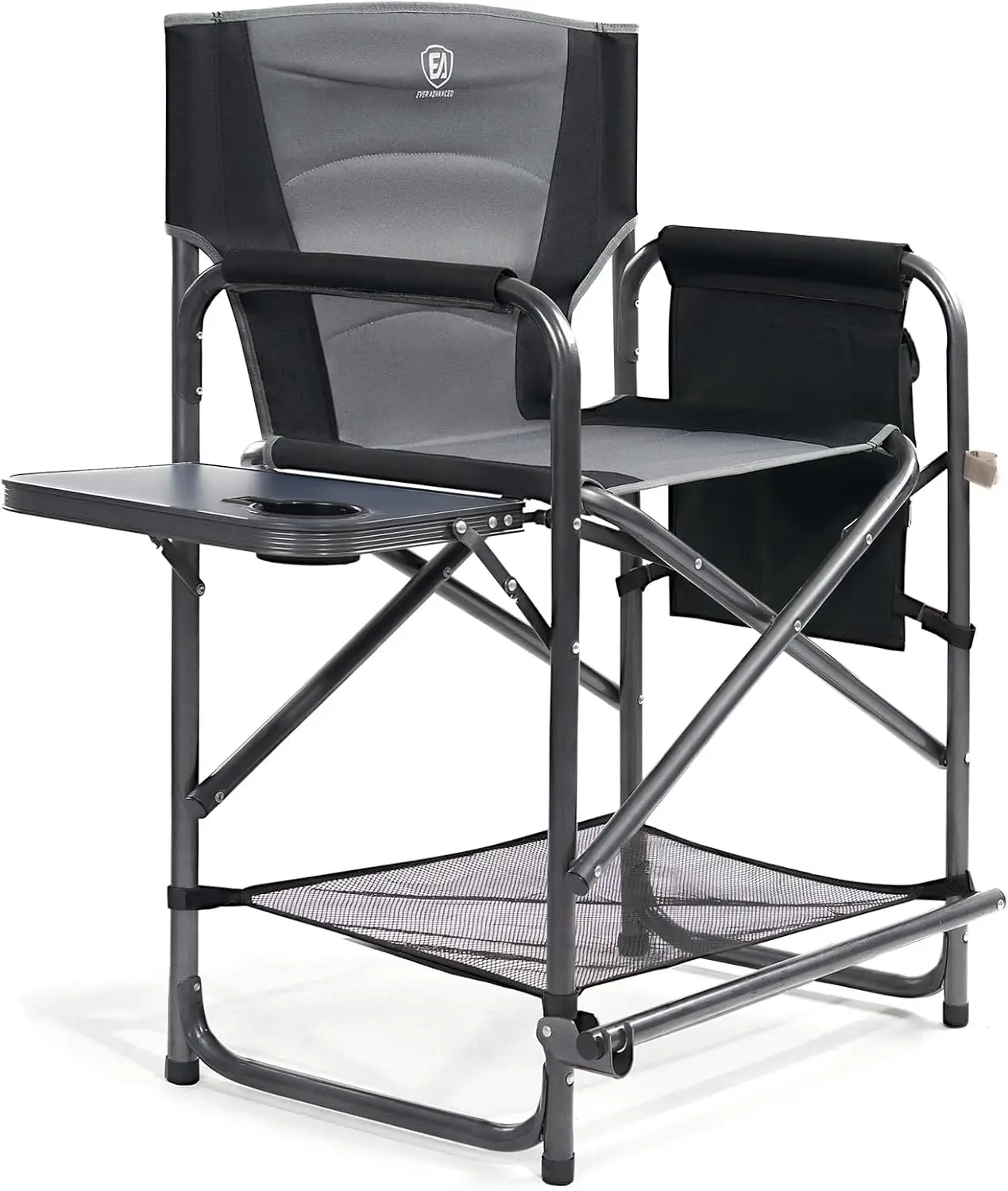 EVER ADVANCED Directors Chair Foldable Makeup Artist Chair Bar Height with Side Table Cup Holder and Pocket Footrest(Grey)