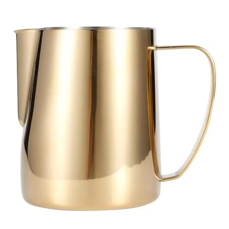 SHGO-Milk Frothing Pitcher, Gold, 600Ml, Stainless Steel Steam Pitcher For Espresso, Latte Art, Cappuccino, Coffee & Creamers