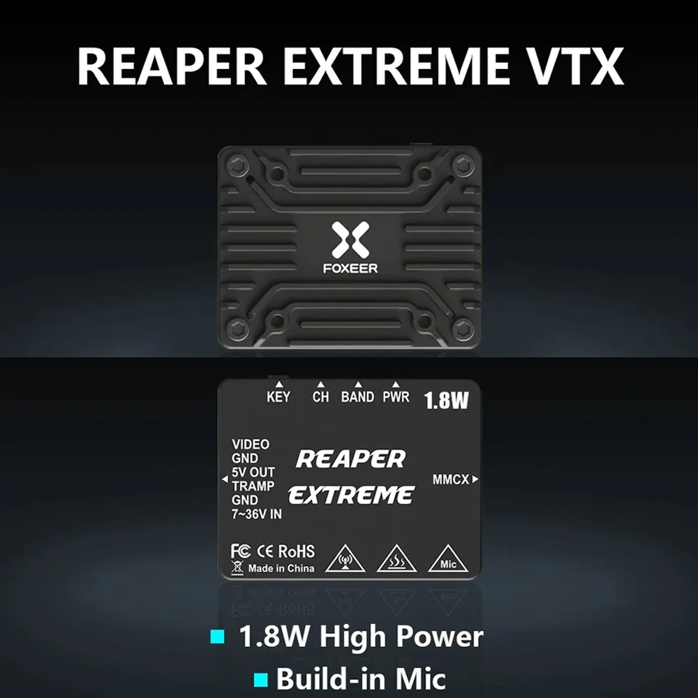 VoltSFOXEER Reaper Extreme 5.8G FPV VTX - 25mW/200mW/500mW Adjustable (1.8W/2.5W Option) | 72CH 2-8S 20x20mm For RC Long Range D