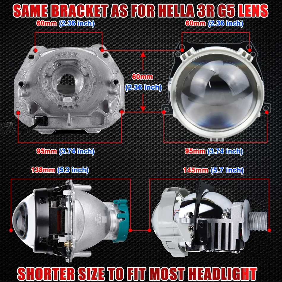 2.5 Inch Bi Led Lens Halo Lights Projectors For H4 H7 9005 9006 3R G5 Car Headlights High Low Beam LED Kits 40W 6000K