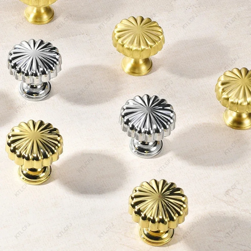 Modern Simple High-end Wardrobe Door Knobs Drawer Cabinets Gold Light Luxury American Pumpkin Pure Brass Handles