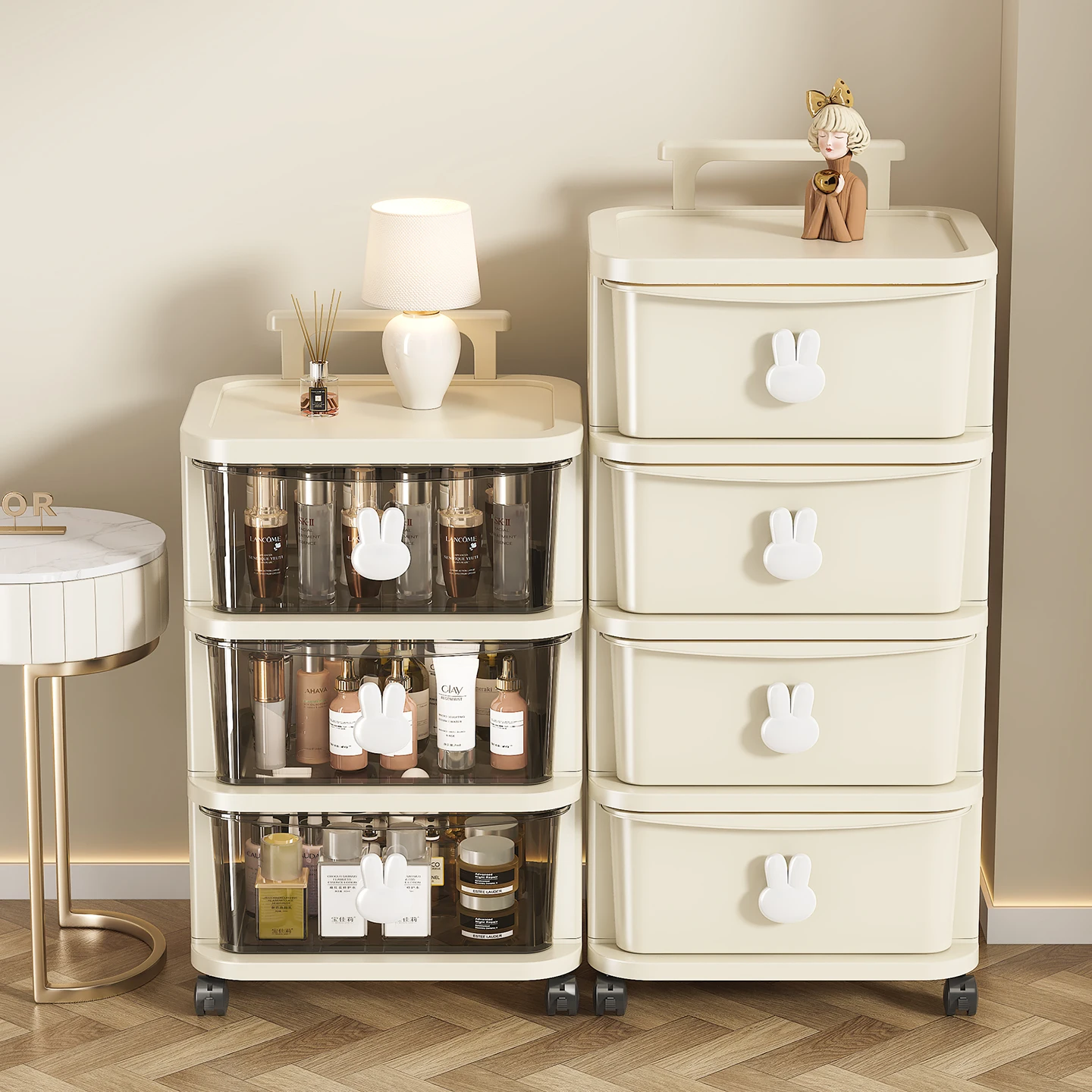 1 Piece of Movable Storage Cabinet, Drawer-Style Storage Cart, Multi-Layer Floor-Standing Trolley Storage Cabinet for the Living Room, Available in Two Colors, Multi-Functional Storage Rack with Wheels for Multiple Settings, Suitable for Living Room, Bedroom, Kitchen, Bathroom