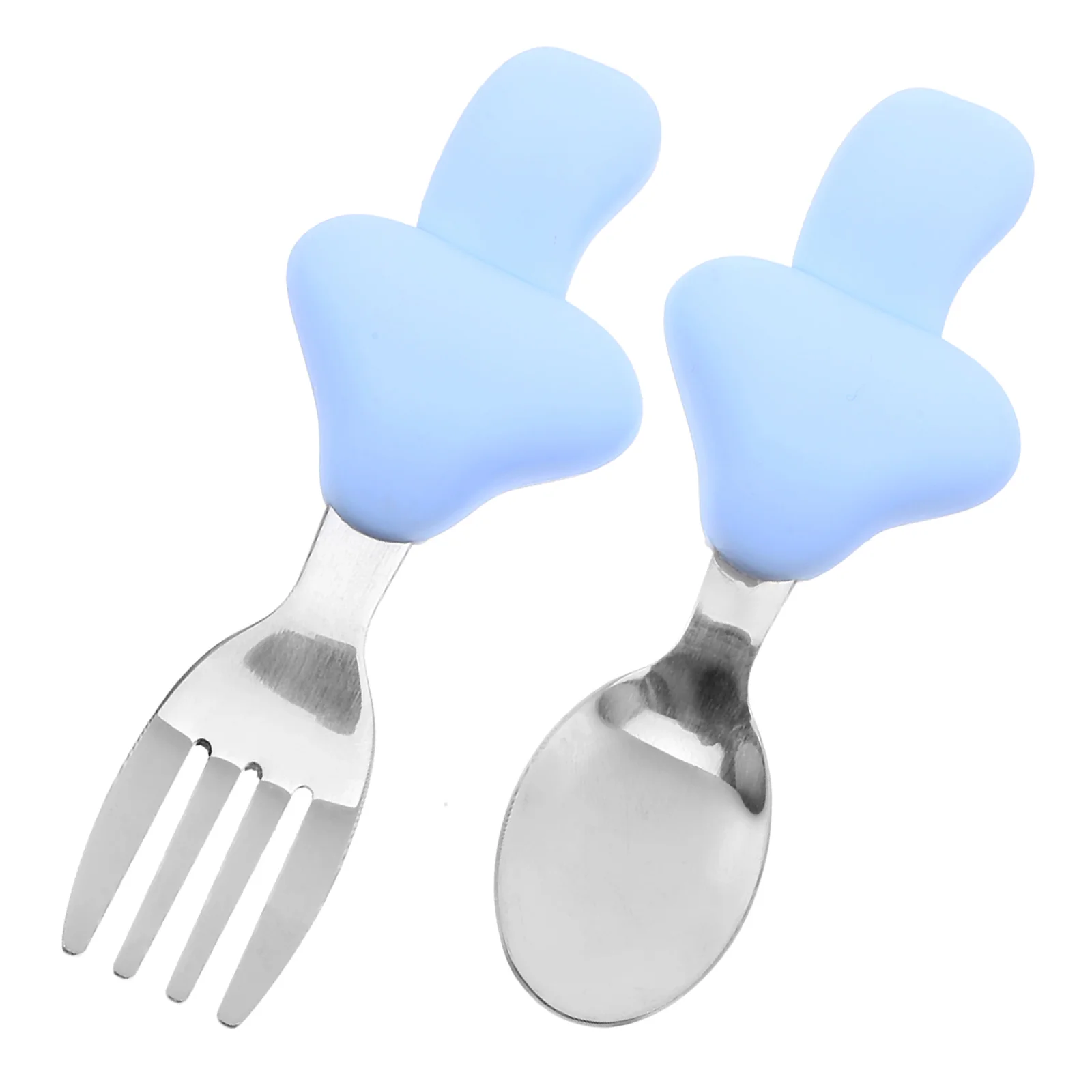 

1Set Baby Eating Fork Spoon Set Ergonomic Silicone Handle Safe Stainless Steel Toddler Training Utensils Portable Lightweight