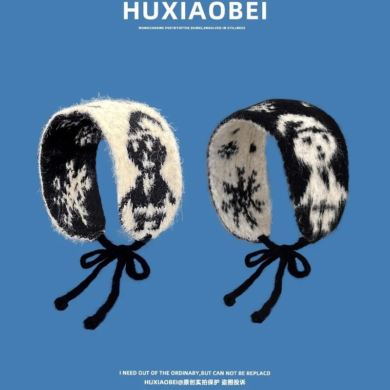 

Атмосфера, милые жаккардовые двусторонние наушники с ремешками для женщин, зимние путешествия, теплая защита ушей, универсальные наушники