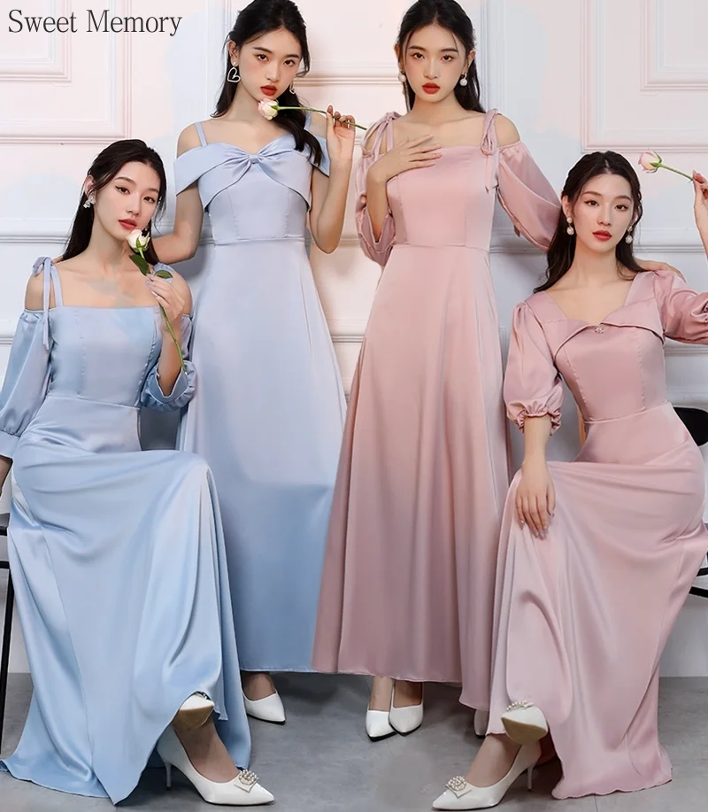 Reject Return M79 Fashion Satin Blue Pink Bridesmaid Dresses Long Birthday Party Prom Gown Women Girl Lady Wedding Party Dress