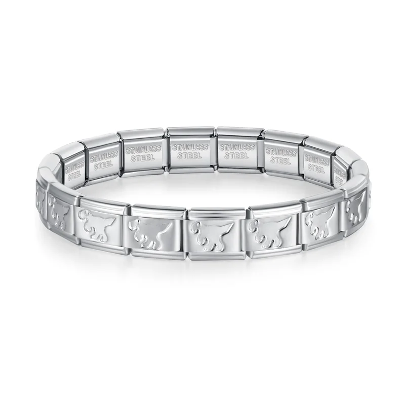 Hapiship Women's 9mm Width Itanlian Elastic Dinosaur Star Butterfly Charm Bracelet Fashion Stainless Steel Jewelry G304