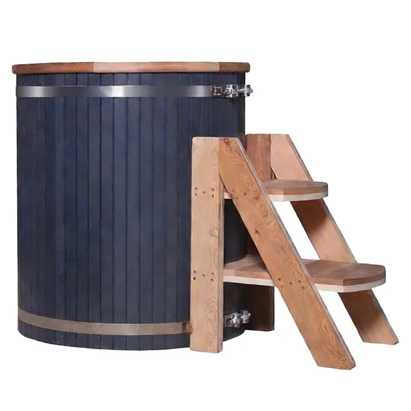 Manufacturer customized round household ice bath wooden bucket, red cedar stainless steel liner, single cold therapy thermal ins