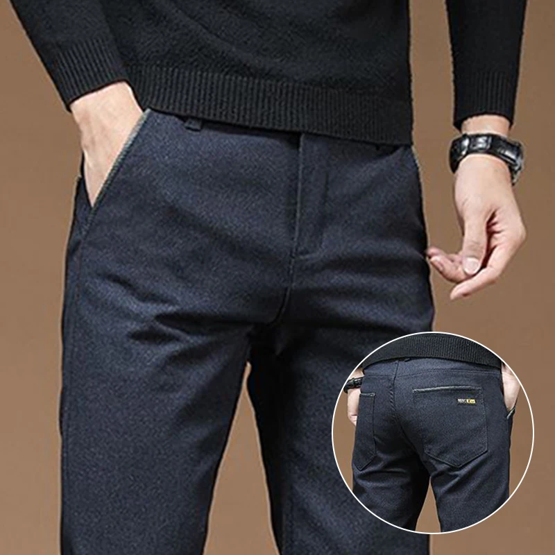 

Модные мужские свободные эластичные повседневные костюмные брюки мужские прямые удобные пиджаки брюки деловые черные брюки в стиле сафари