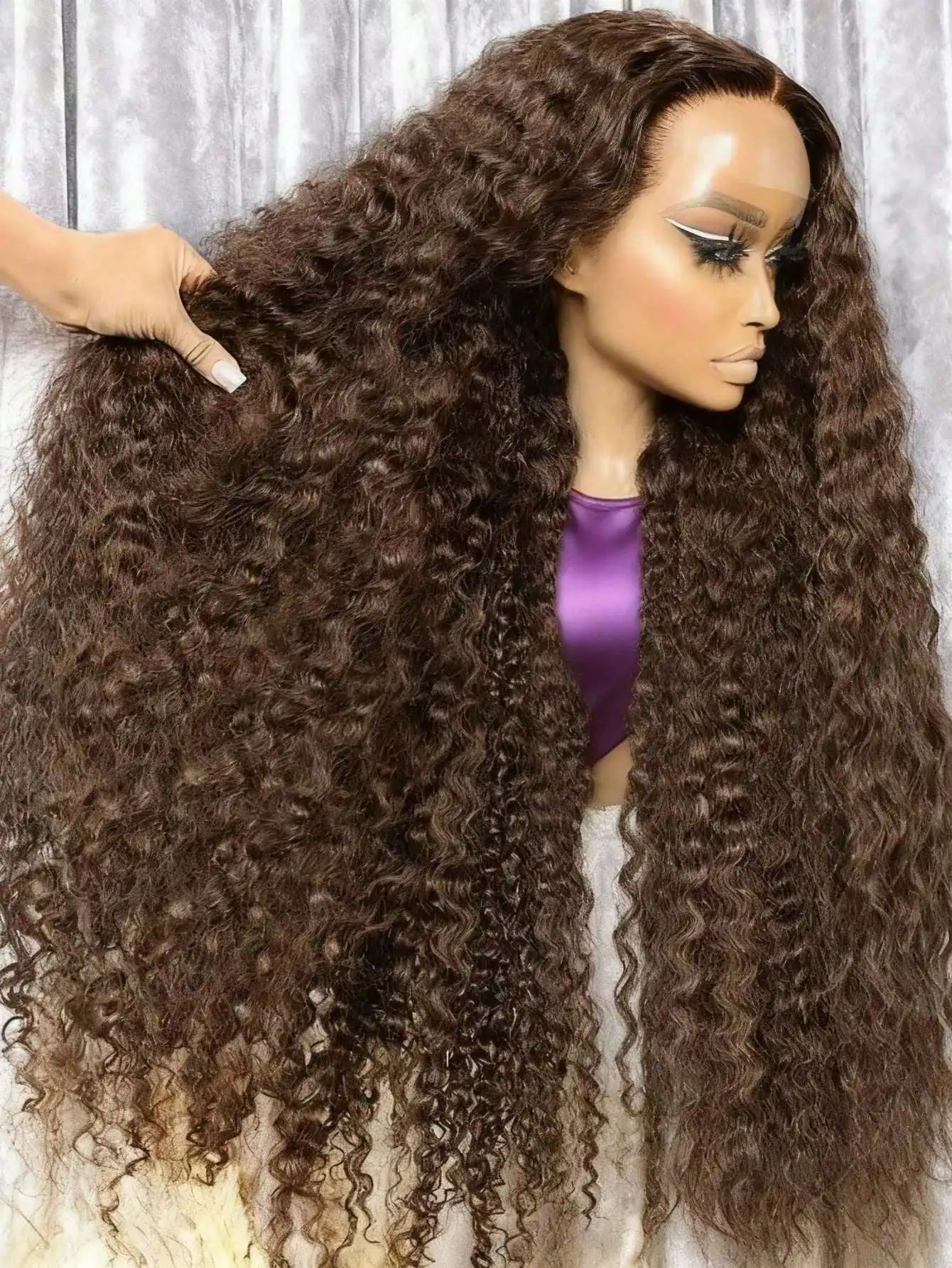 

Chocolate Brown Lace Front Wigs Human Hair With Baby Hair Curly Lace Front Wig 180 Density Deep Wave 13x4 HD Lace Frontal Wigs Human Hair Pre Plucked For Women Brown Colored Curly Human Hair Wig