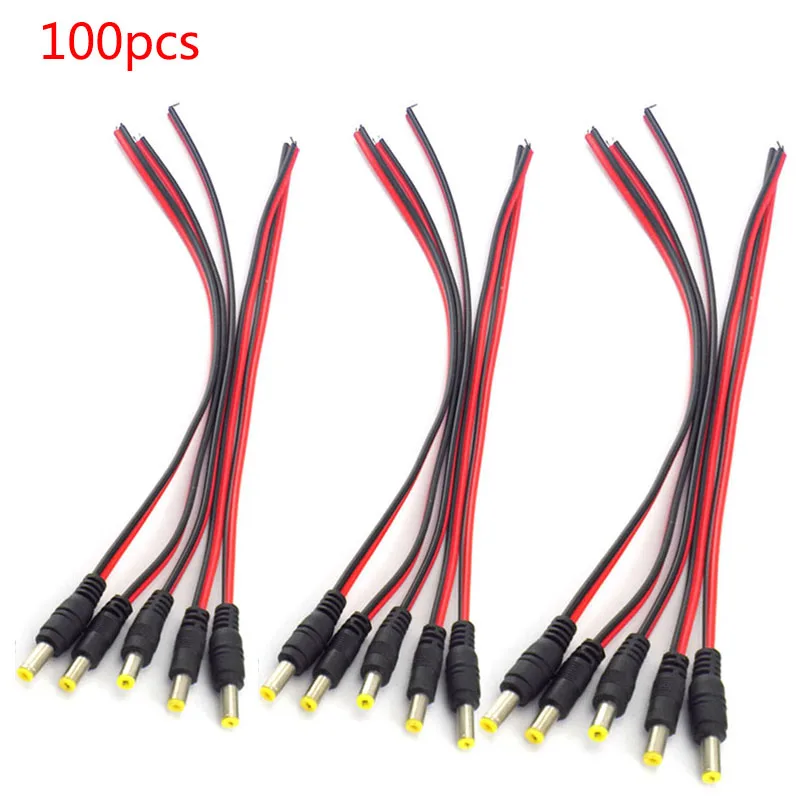 100pcs DC Female Cable Jack Adapter Connecter for LED Strip CCTV Camera 26cm Cable Length Plug 5.5x2.1mm Extension Connecters F1