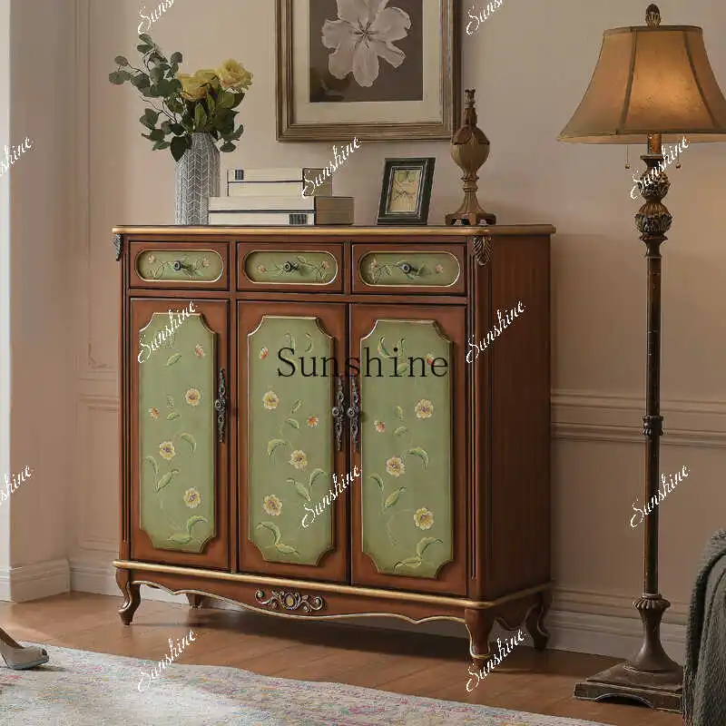 

European solid wood furniture large capacity side cabinet storage foyer cabinet FT