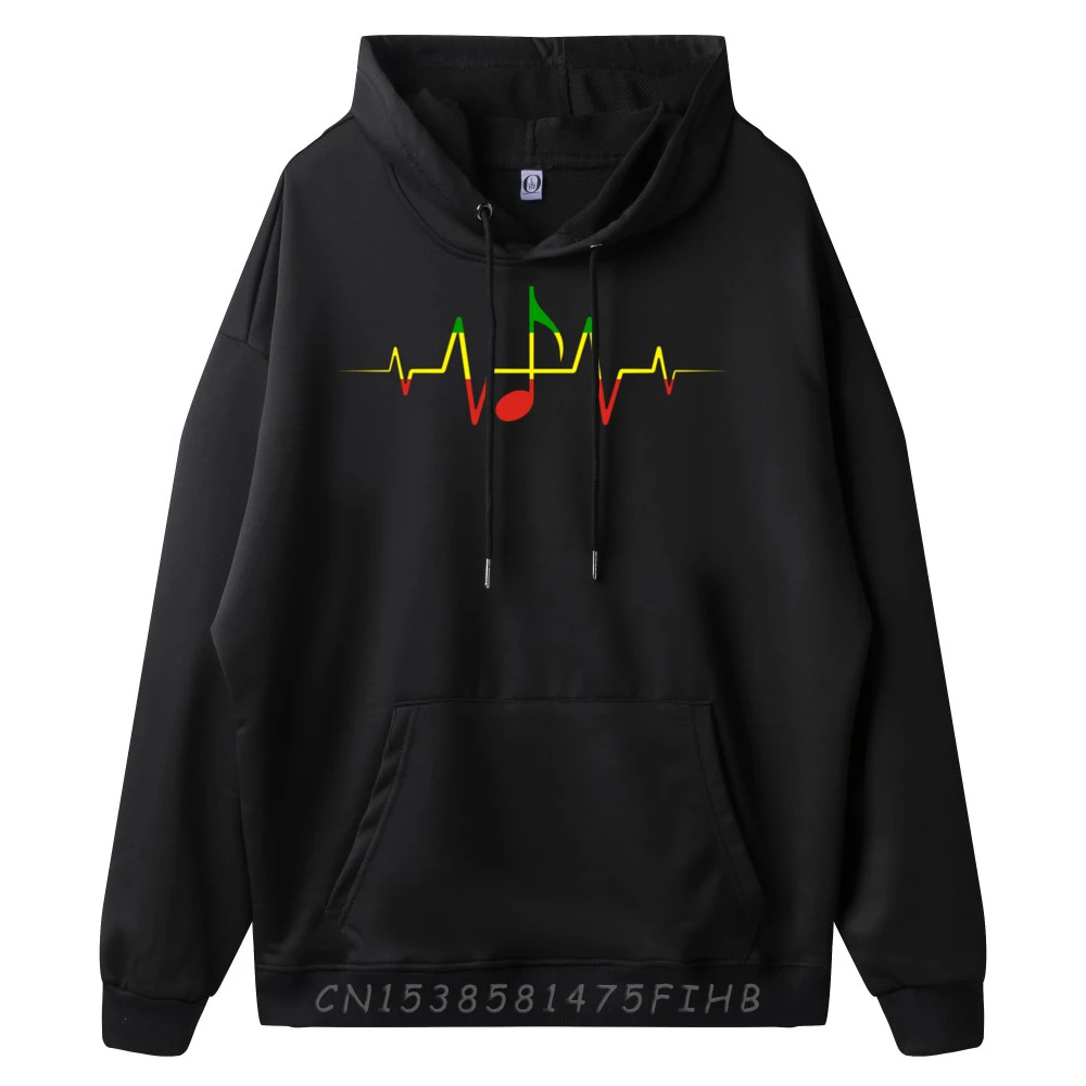 Rasta Reggae Music Note Heartbeat Ekg Graphic Pullover Hoodies Men Polyester Mens Gifts Hip Hop