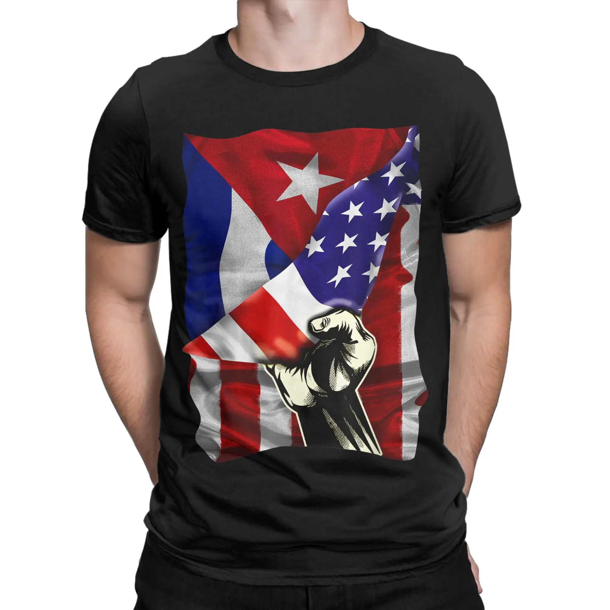 Half American Flag Cuban ROOTS USA Flag Cuba DNA T Shirt Men Women  Cotton  T-Shirt Crewneck  Tees Short Sleeve Clothes Summer