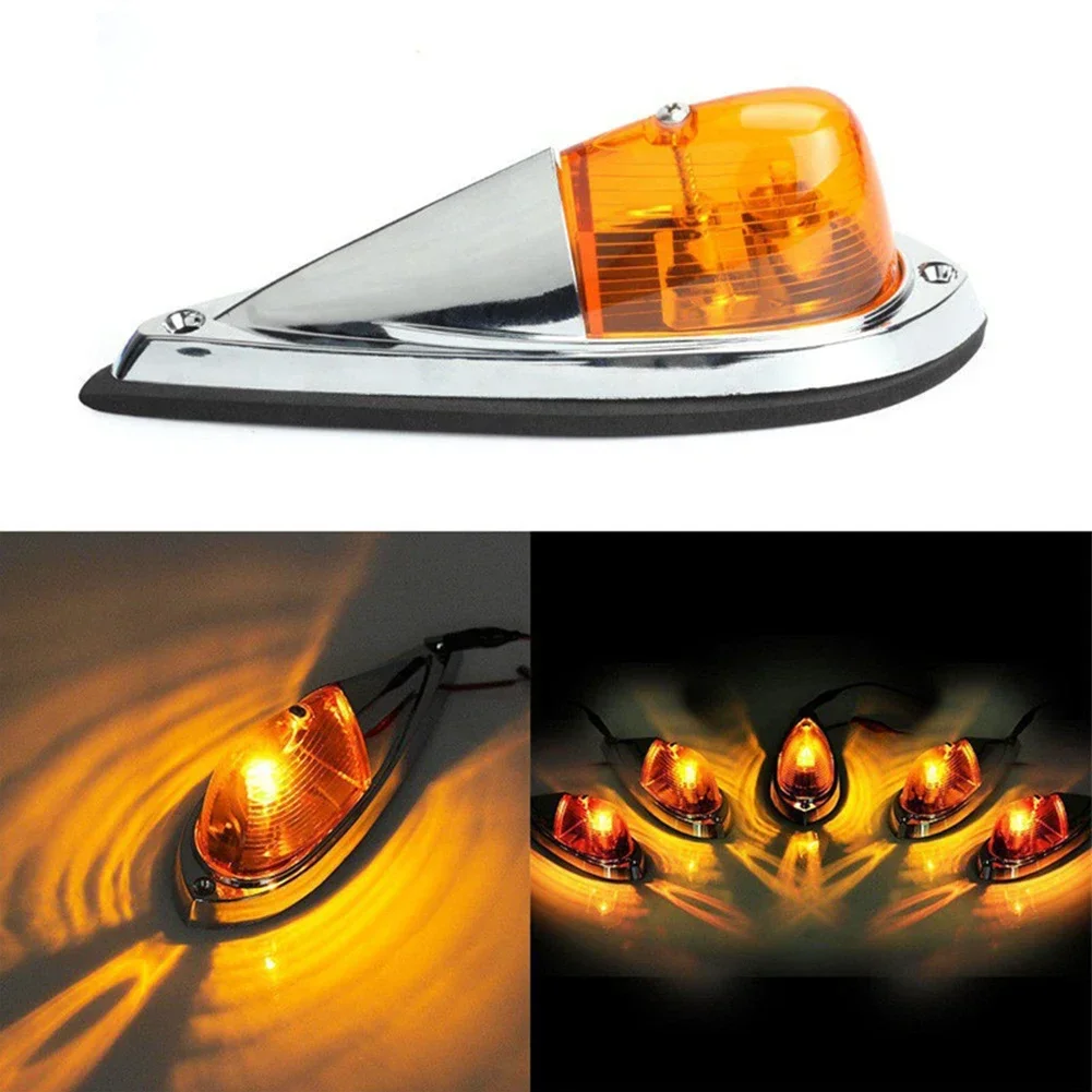 Amber Cab Marker with Built in Amber/Yellow Halogen Bulbs, Teardrop Roof Light Semi Trailer Truck Clearance, Easy Installation