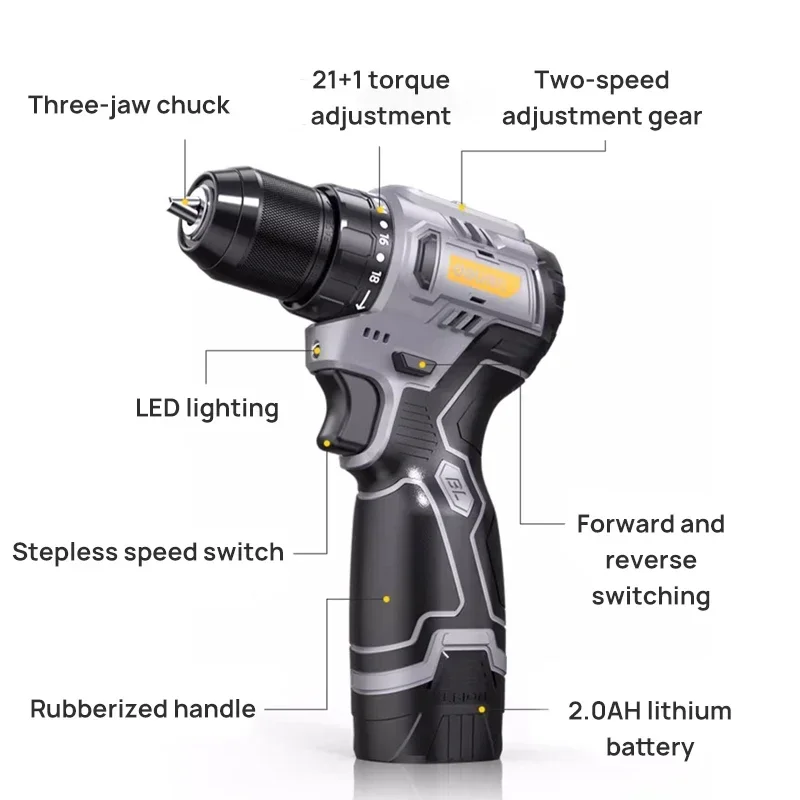 Deli 16.8V Brushless Electric Drill, Mini Screwdriver, Cordless Power Driver, DC Lithium-Ion Battery, Power Tools, DYS-051