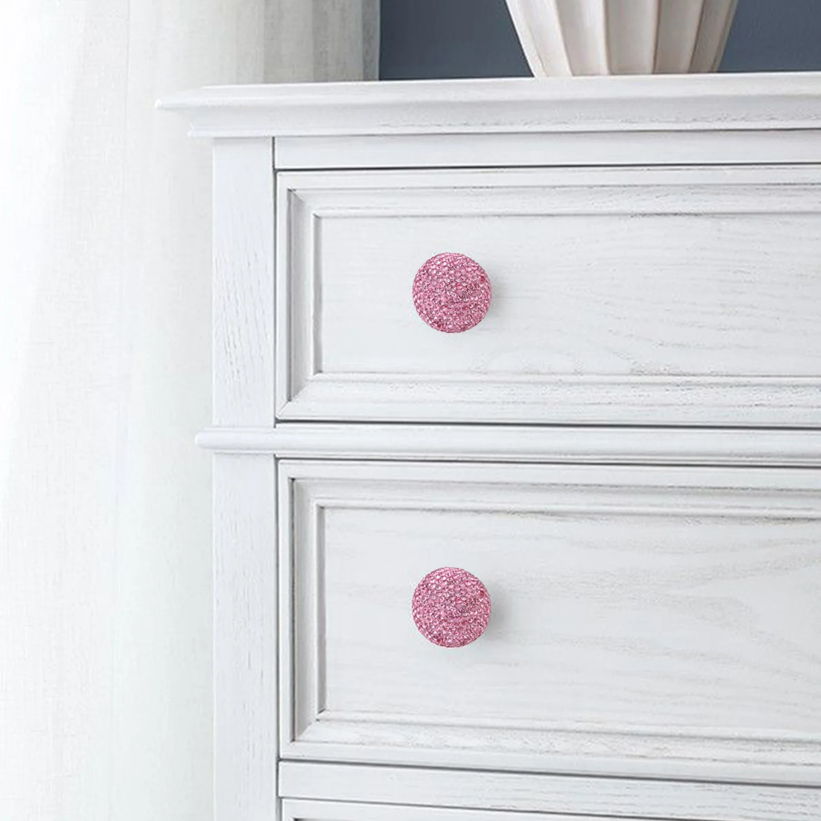 Set of 2 Glitter Rhinestone Ball Shape Handles for Wardrobe Doors and Drawers Made of Soft Clay with Variety of Screw Lengths