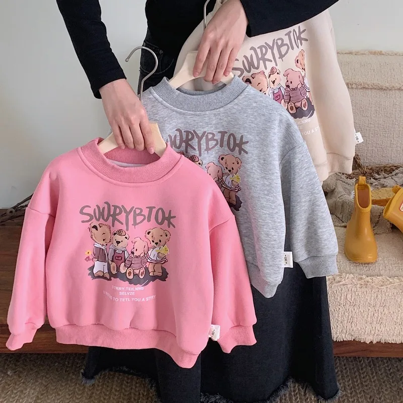 

2025 Children Casual Pullover Baby Warm Tops Fashion Baby Clothes New Cute Cartoon Print Boys Girls Fleece Sweatshirt