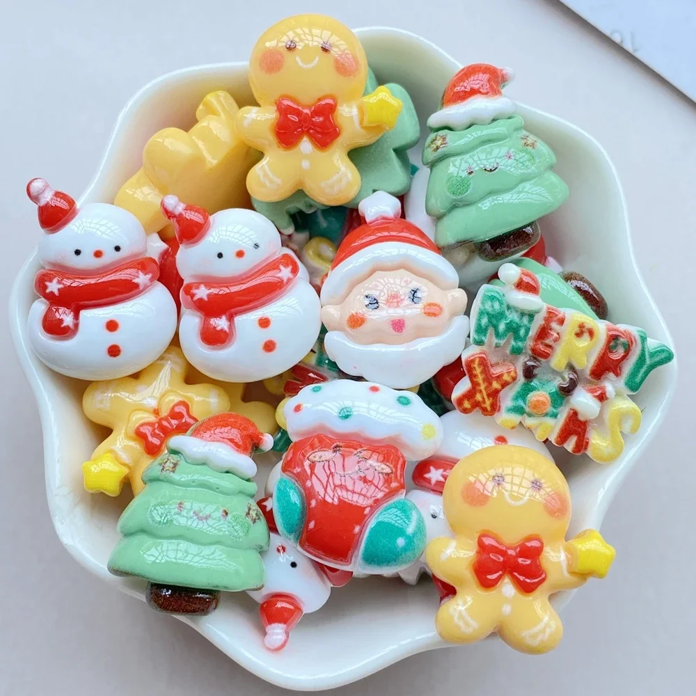 10PCS Resin Cartoon Santa Claus snowman cookie man, Christmas tree Flat Back Home Decor DIY Scrapbook Crafts Jewelry Accessories