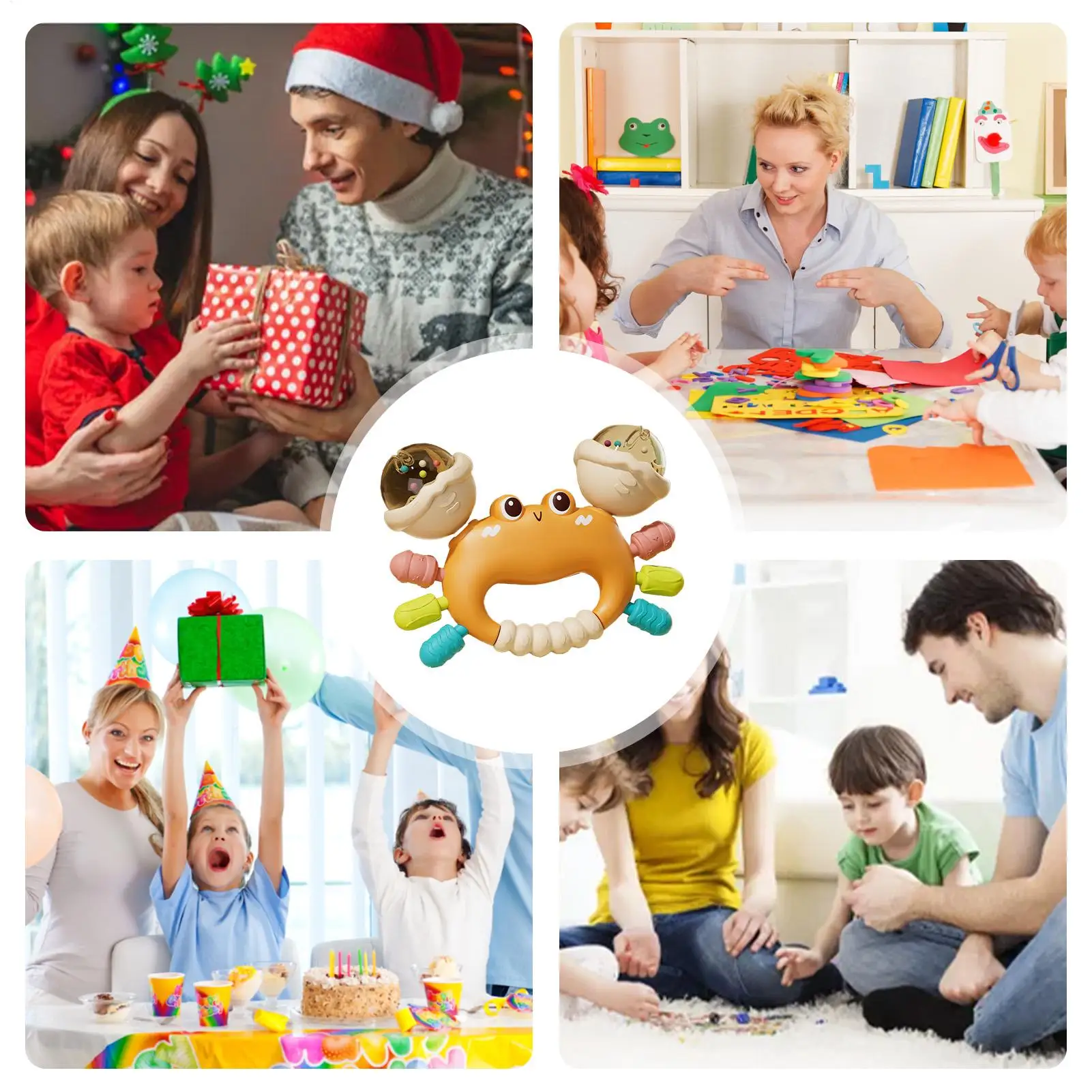 Hand Rattle Baby Sensory Teething Toy Stress relief soother Sand Hammer Crab Hand Grip Toy Montessori Early Educational Toys