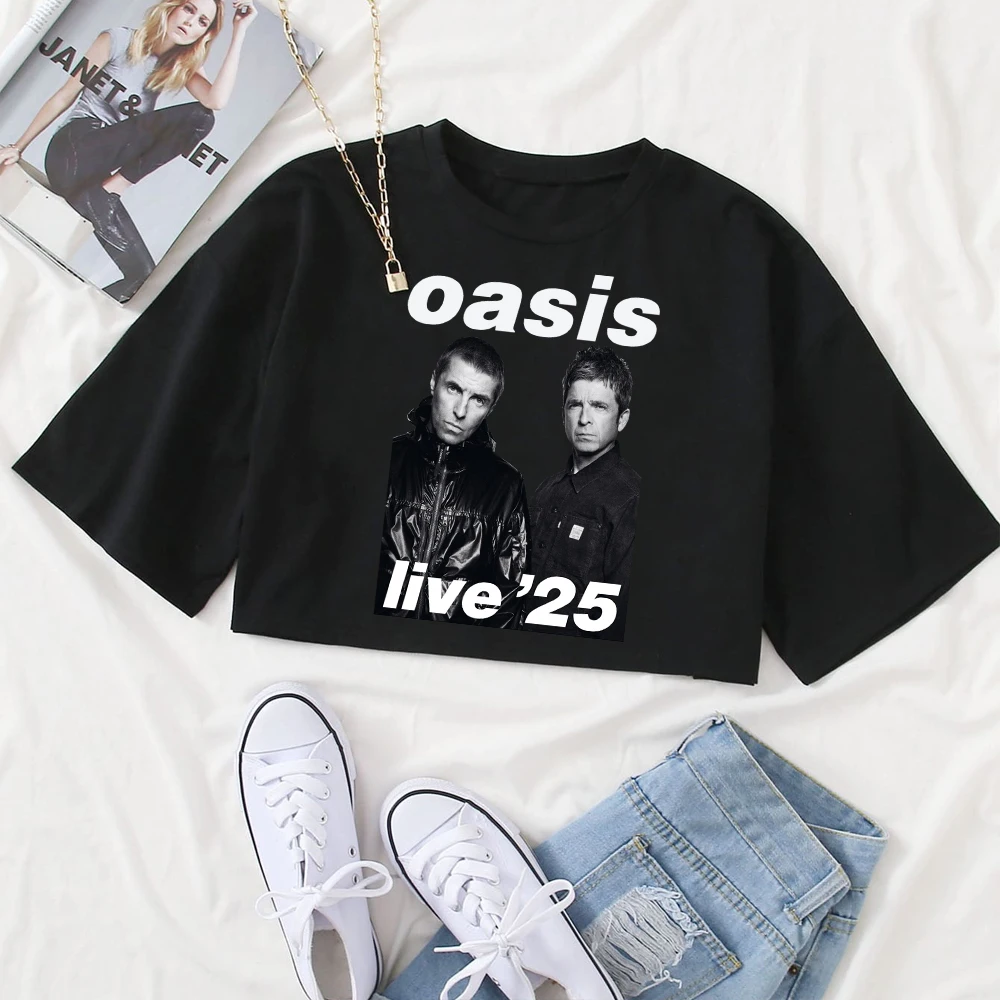 

Женская рубашка Oasis-Tour 2025 с круглым вырезом и короткими рукавами, укороченные топы, футболка, подарок для фанатов