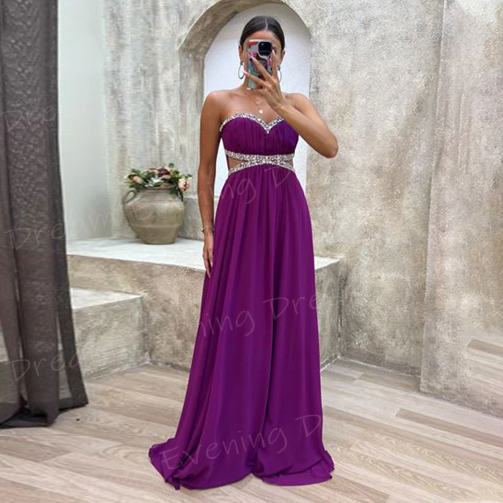 

Beautiful Graceful Purple A Line Women's Evening Dresses Fashionable Sweetheart Sleeveless Prom Gowns Beaded Vestido De Noche