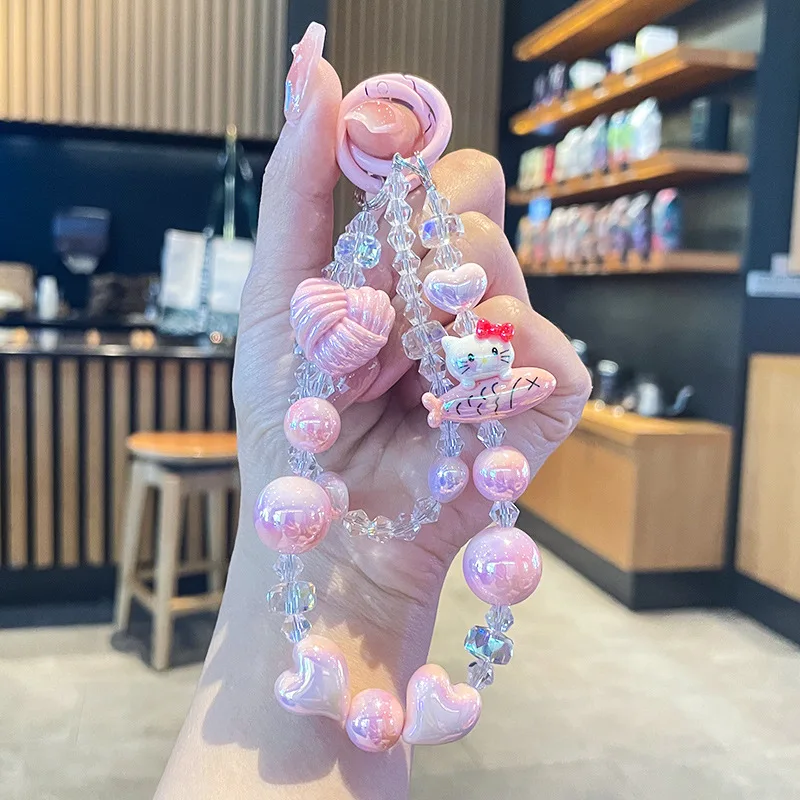 

New Sanrio Melody Hello Kitty Kuromi Cinnamorol Mobile Phone Case Chain Camera Hanging Decoration Handpainted Bead Pendant Gifts