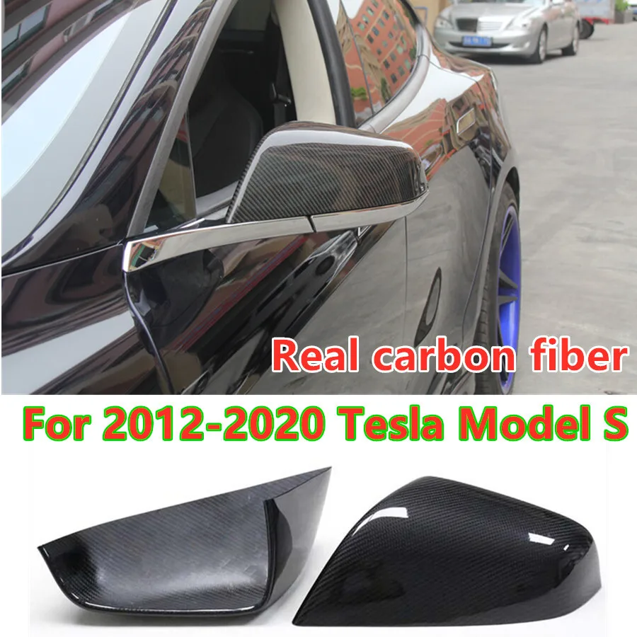 

2X Real Dry Carbon Fiber Rear View Side Mirror Cover For Tesla Model S 2012-2020