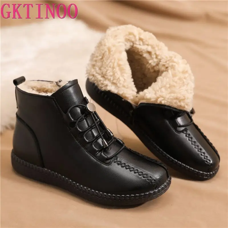 GKTINOO moda inverno donna stivaletti in vera pelle femminile spessa peluche stivali da neve caldi madre suola morbida stivaletti antiscivolo