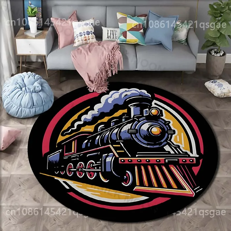 Multiple sizes Steam Train Illustration Print Round Carpet for Living Room Bedroom Sofa Table Floor Mat Area Rug Luxury Gift