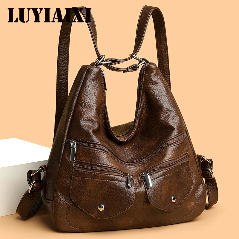 

High Quality Large Capacity 3 In 1Women Backpack Luxury Soft Leather Shoulder Crossbody Bag For Women Fashion Ladies Handbag Sac