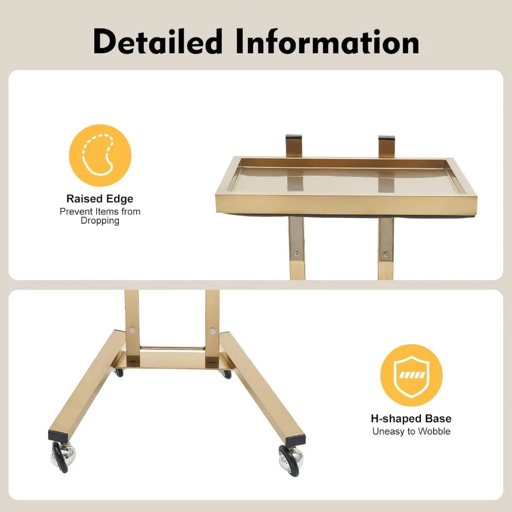 عربة دوارة معدنية من طبقتين، صينية صالون من الفولاذ المقاوم للصدأ مع عجلات، عربة أدوات قابلة للطي، عربة صالون، عربة طبية