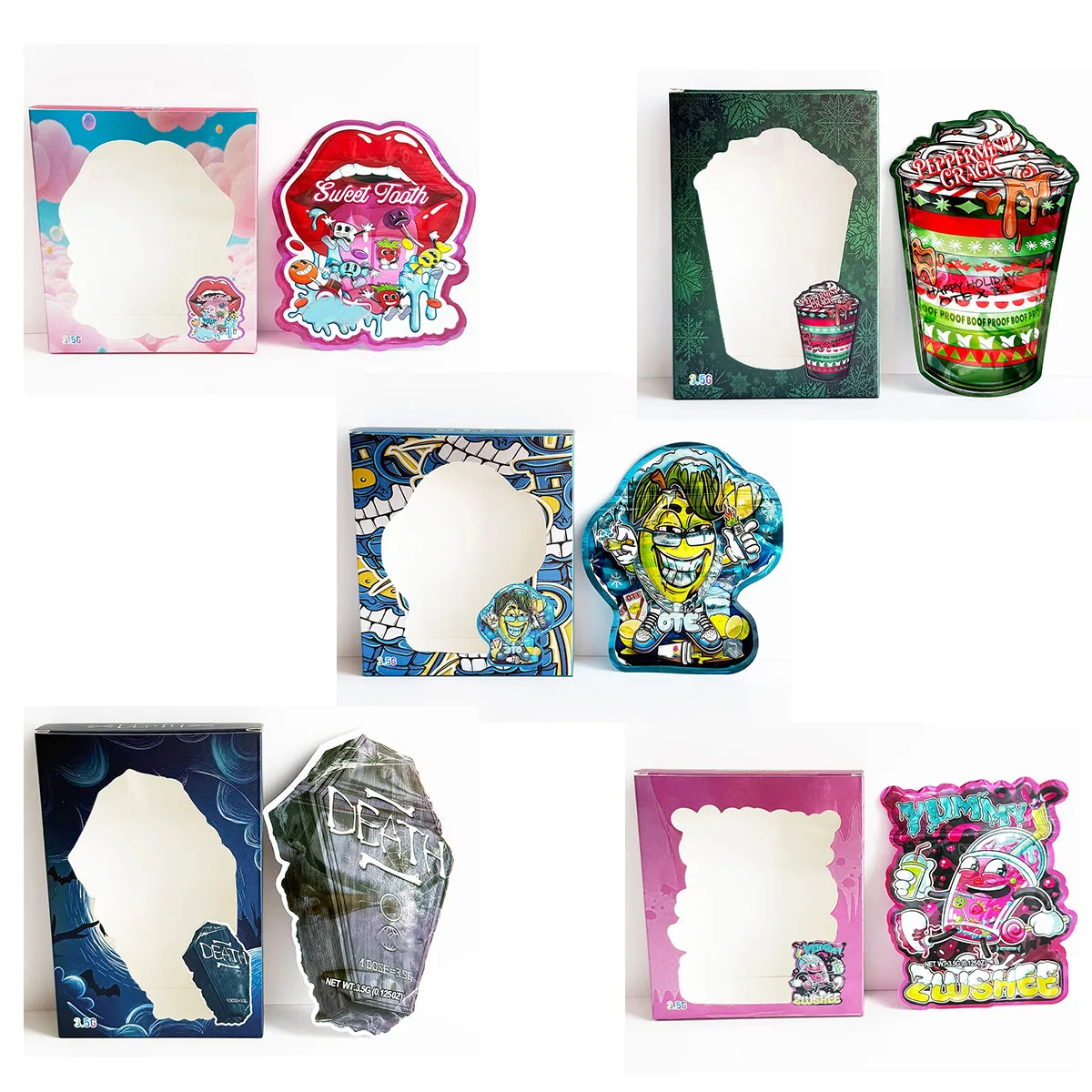 3.5g Die Cut Special Irregular Display Pack Box Set 3.5 Plastic Mylar Bag Window Storage Packaging Paper Pouch Kit Case Package