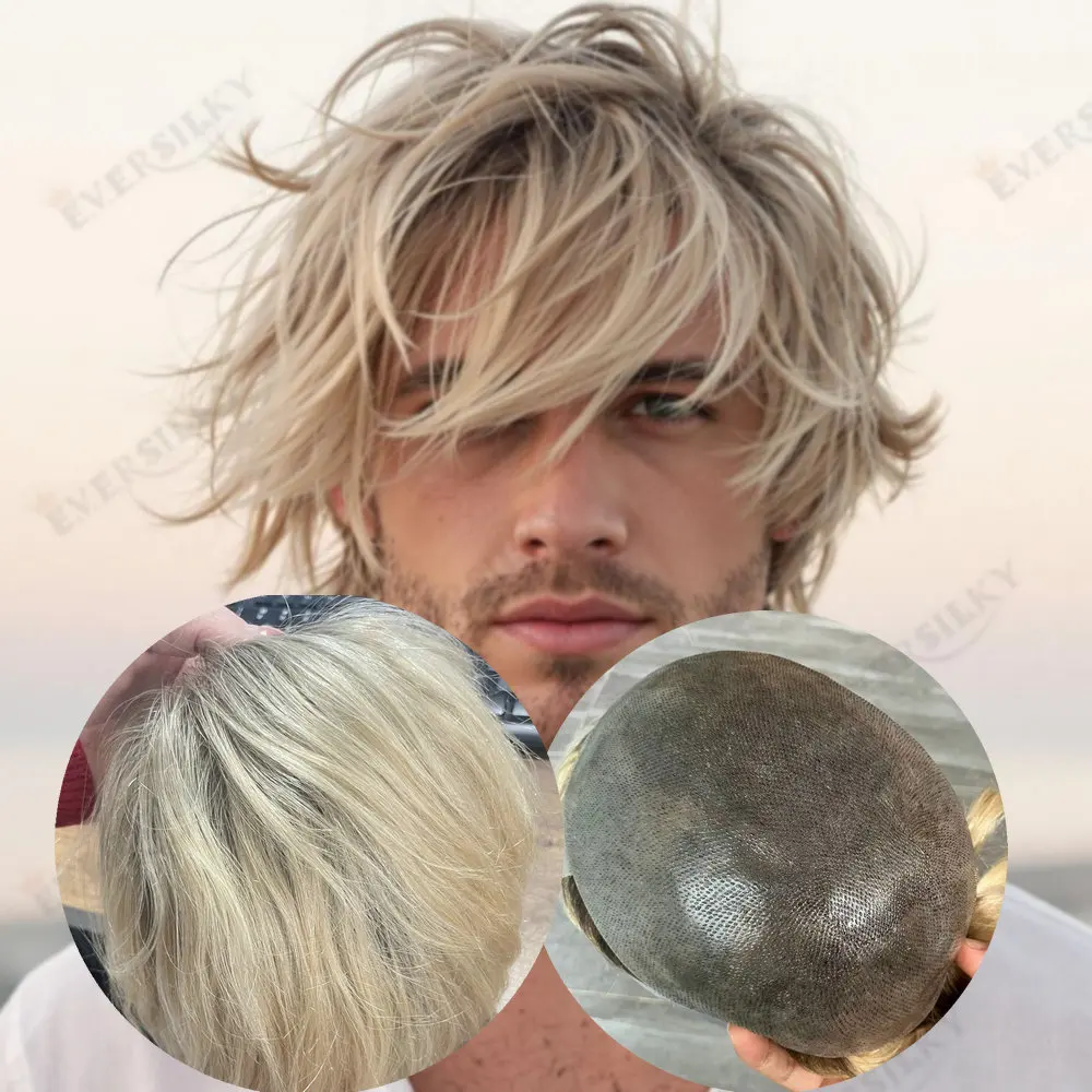 

Мужской парик из европейских волос Реми, омбре # 613 4 # Система капиллярных протезов из натуральных волос с тонкой кожной основой и V-образными петлями, имитирующая коричневые корни, для маскировки облысения