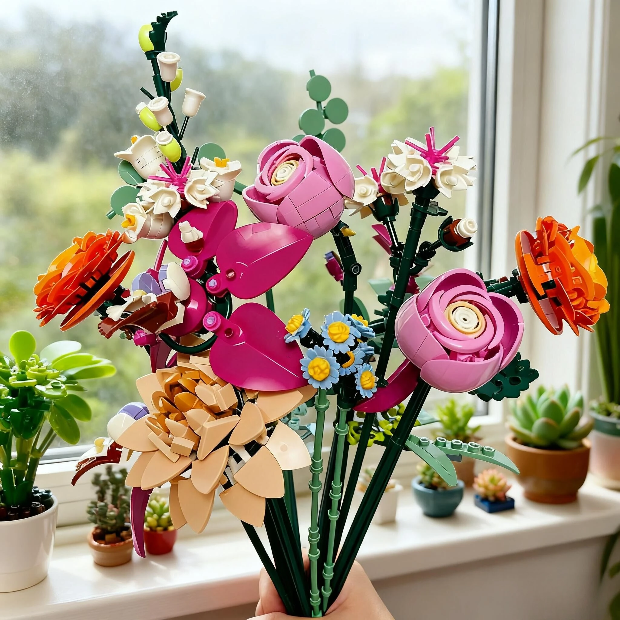

749 шт., красивый розовый букет цветов, строительные блоки, креативное романтическое украшение дома, детская развивающая игрушка, Рождественский подарок для жены
