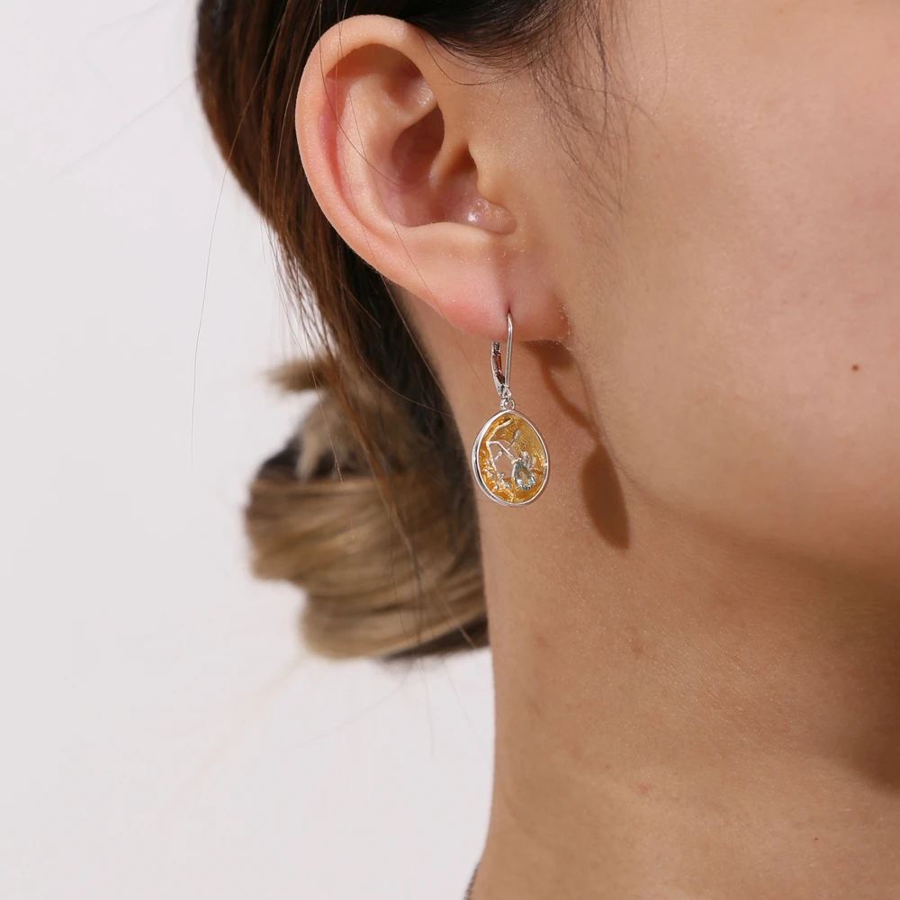 GEM'S BEAUTY  Shining GemStone Earrings 925 Sterling Silver Gold Plated Fine Jewelry Birthday Engagement Gift For Women