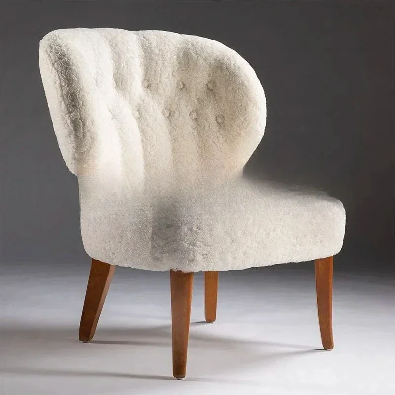 QQFurniture Vintage White Lamb Fleece Sofa Living Room Bedroom Designer Pull Back Lounge Chair0294