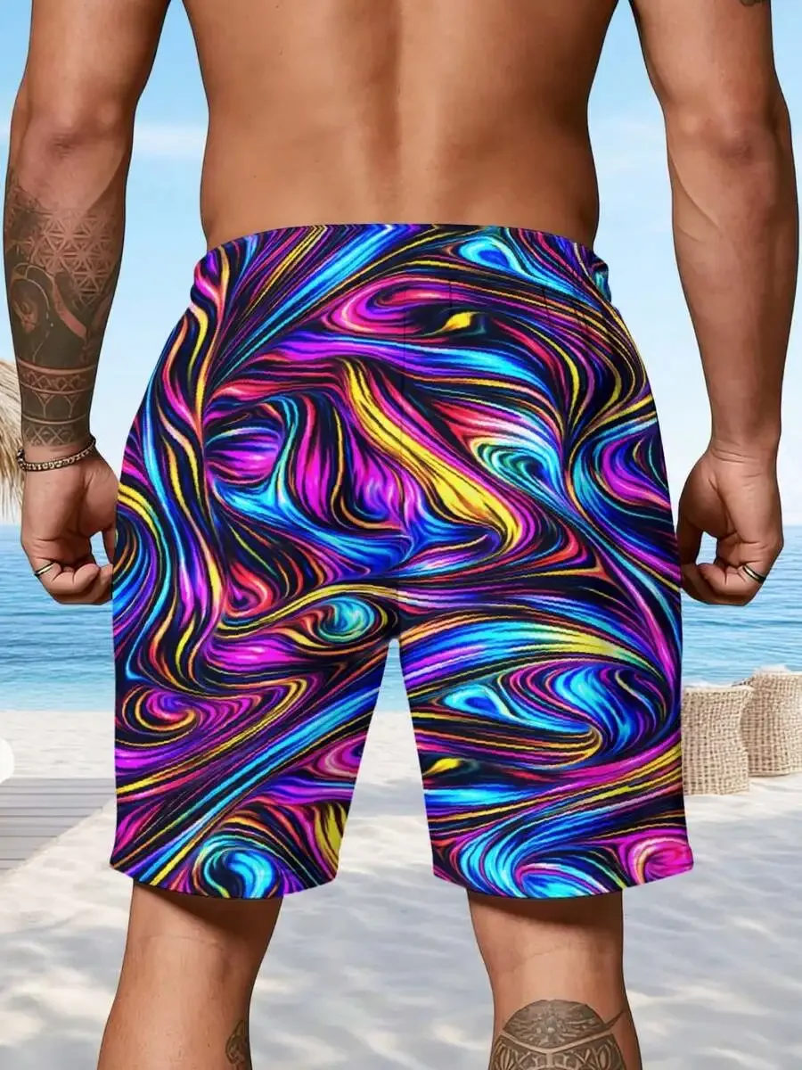 Mens Psychedelic Print Board Shorts Soft Comfortable Beach Swim Trunks Summer Casual Lightweight