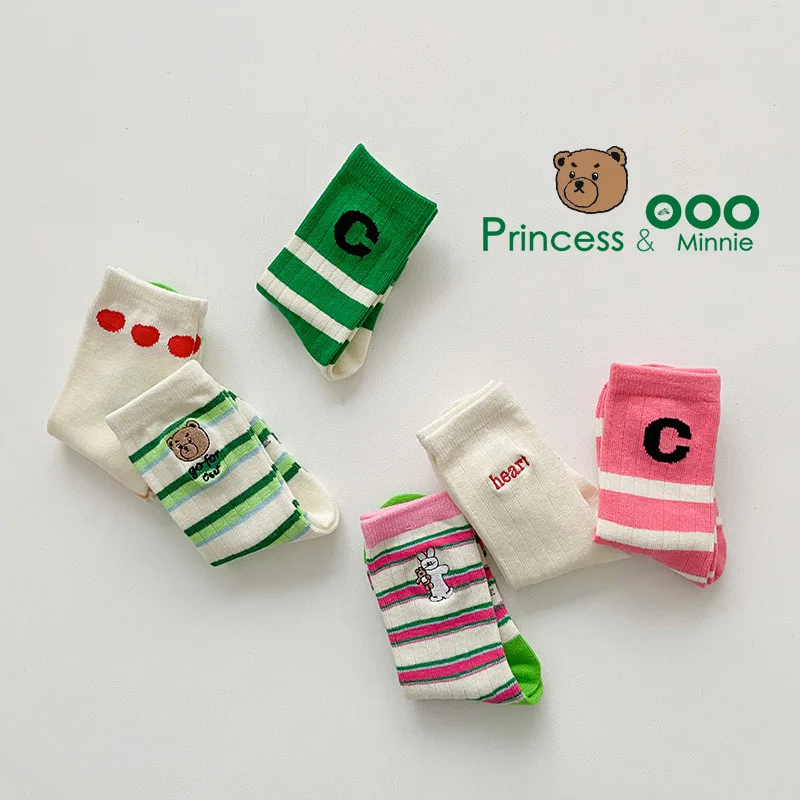 Children Socks Girls Spring Autumn Calf Socks Letter Striped Pattern Sports Socks Kids Socks Baby Boys Cotton Socks