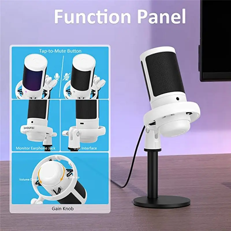 

Модный игровой микрофон, USB-микрофон для ПК с управлением RGB, сенсорным отключением звука, ручкой усиления