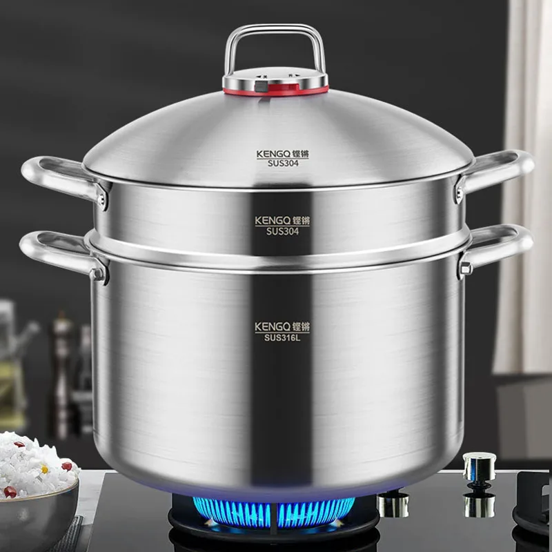 Large Capacity Commercia Soup Pot Stainless Steel Cookware Set Stockpot with Lid Kitchen Utensil for Gas Induction Cooker