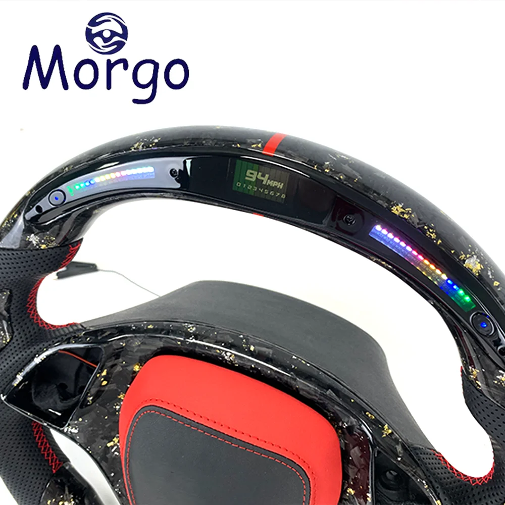 Racing Style Design for Chevrolet Customized LED Golden Forged Carbon Fiber Steering Wheel Suit for Corvette C7 Z06 ZR1