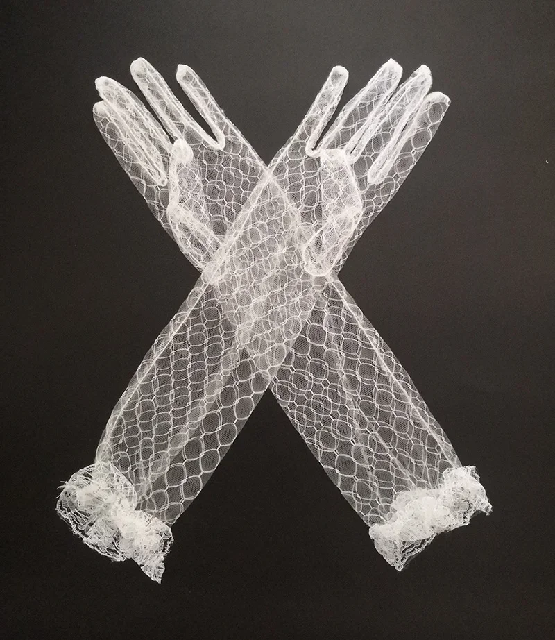 

Белые кружевные перчатки с защитой от ультрафиолета для женщин, элегантные нежные тюлевые перчатки с пятью пальцами, аксессуары для свадебной вечеринки