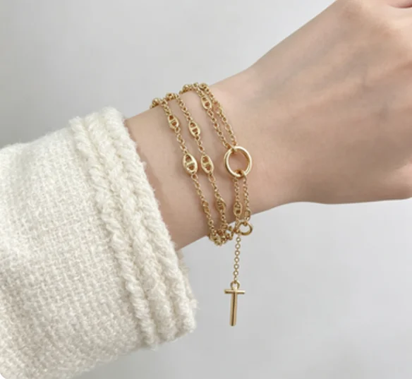 Women's Ultra Long Titanium Steel Alphabet Necklace Clavicle Chain Fashion Stackable Letter Pig-Nose Jewelry