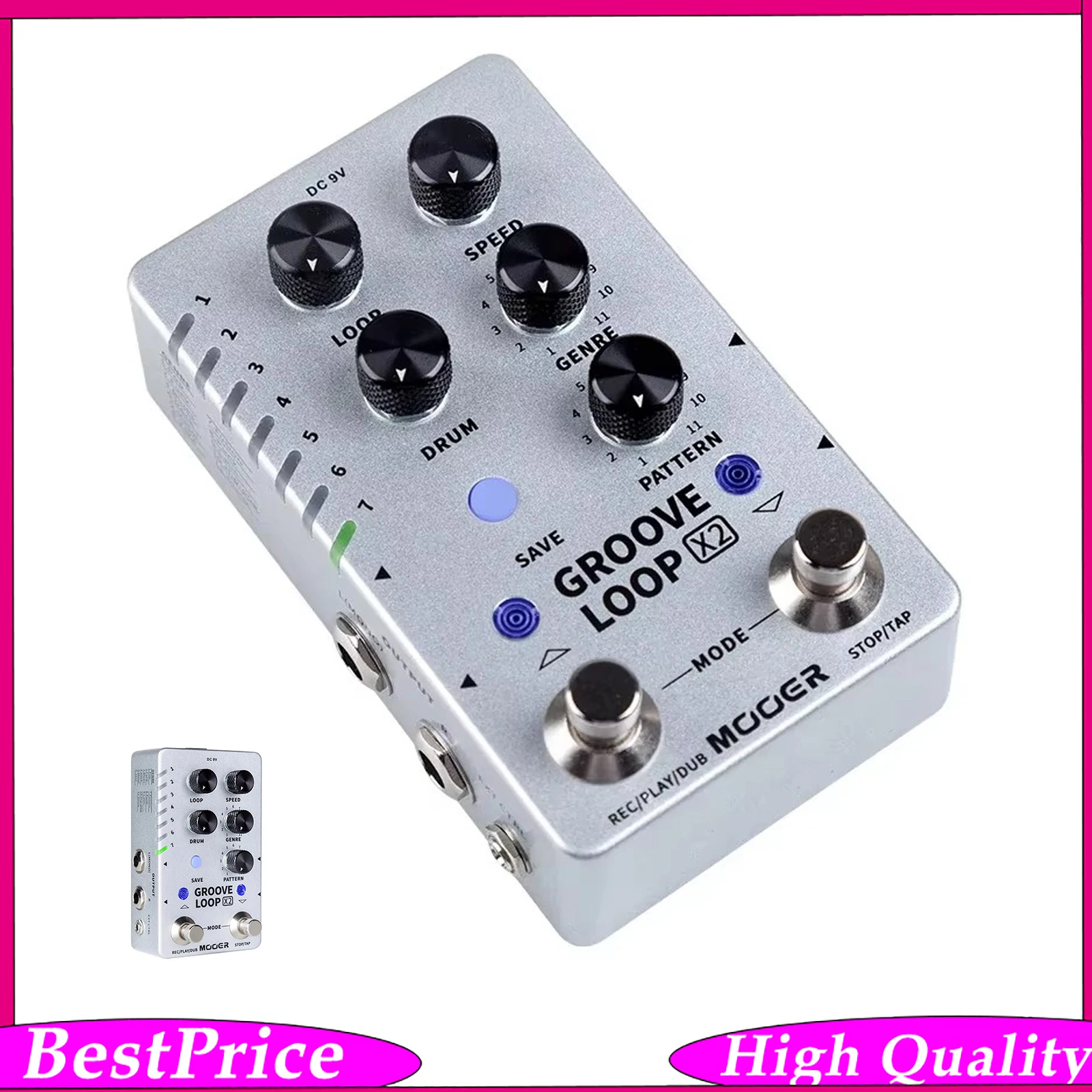 MOOER GROOVE LOOP X2 Stereo Looper Pedal Guitar 14 save Slots with Drum Machine 121 Different Drums 10-minute Capacity per Track