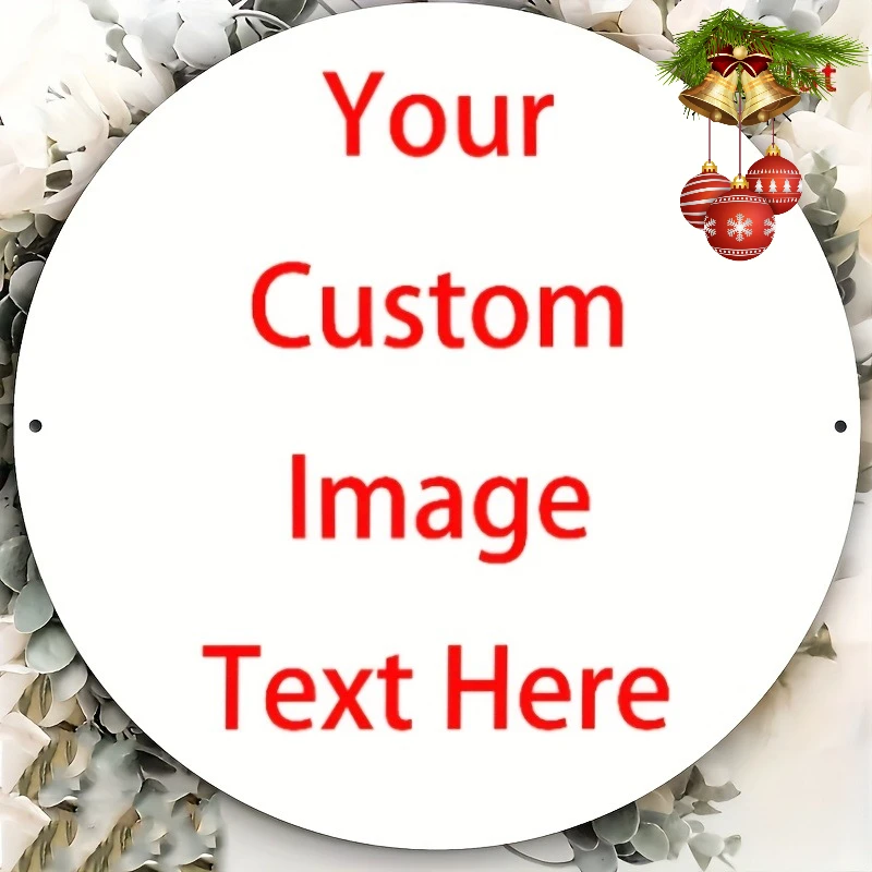 2D Flaches, Individuell UV-Bedrucktes Rundes Metallschild - Personalisierter DIY-Text/Logo/Foto - 8 Zoll (20cm) Retro Vintage Wanddekor-Scheibe für Zuhause, O – Detail 3